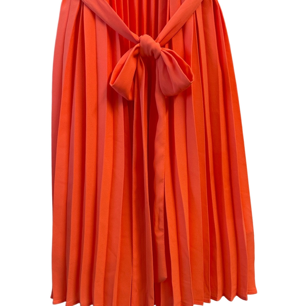 Banana Republic Tangerine Orange Belted Pleated Petite Dress 0P Sleeveless - Picture 7 of 15